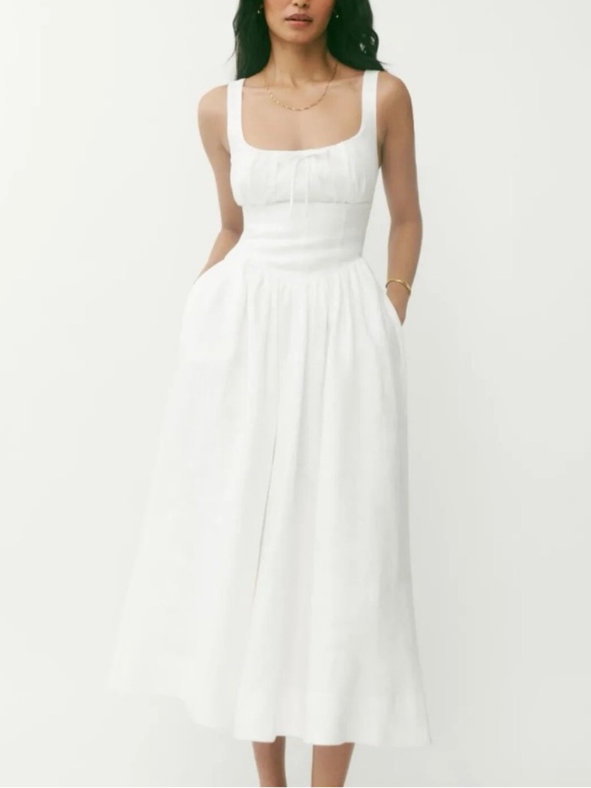 Reformation Balia Linen Dress In White Size 2